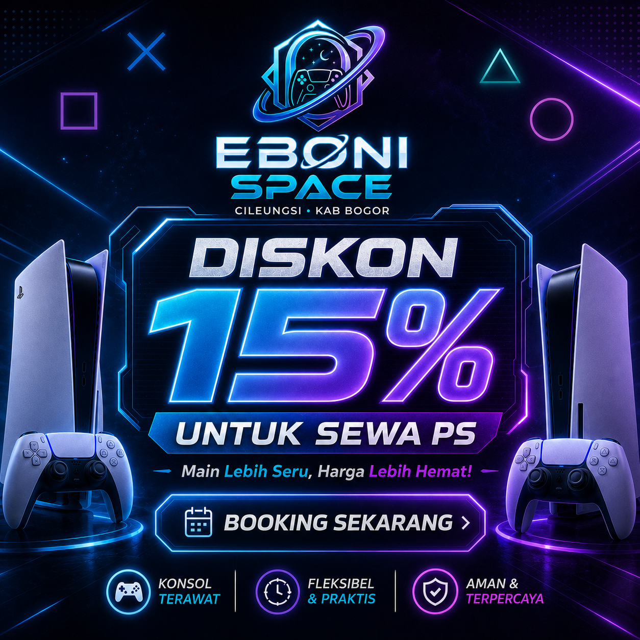 Promo diskon 15 persen sewa PS Eboni Space