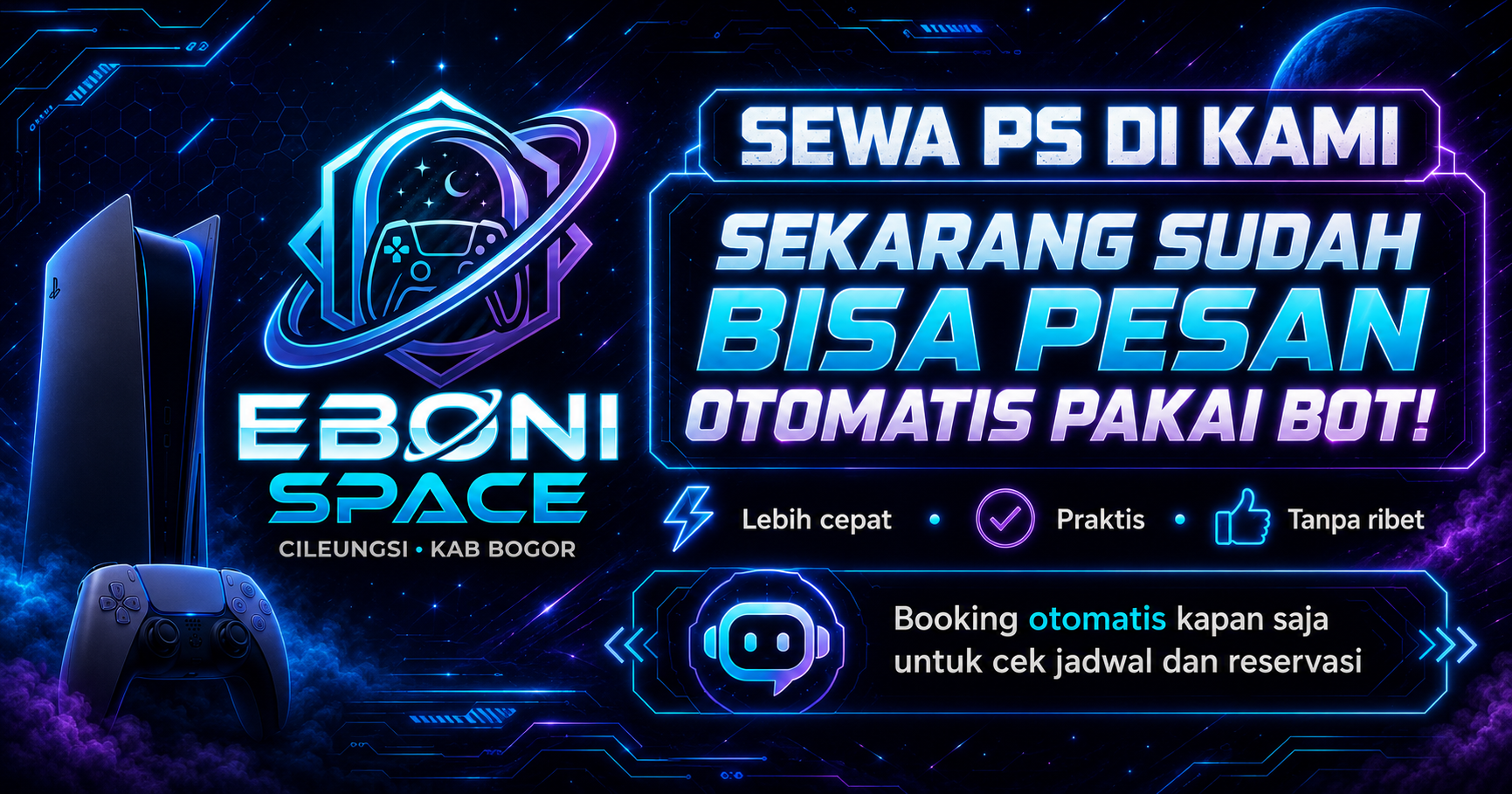 Booking sewa PS melalui WhatsApp bot Eboni Space