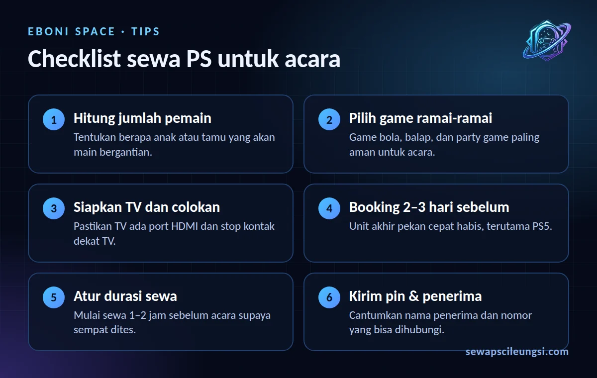 Checklist sewa PS untuk acara ulang tahun